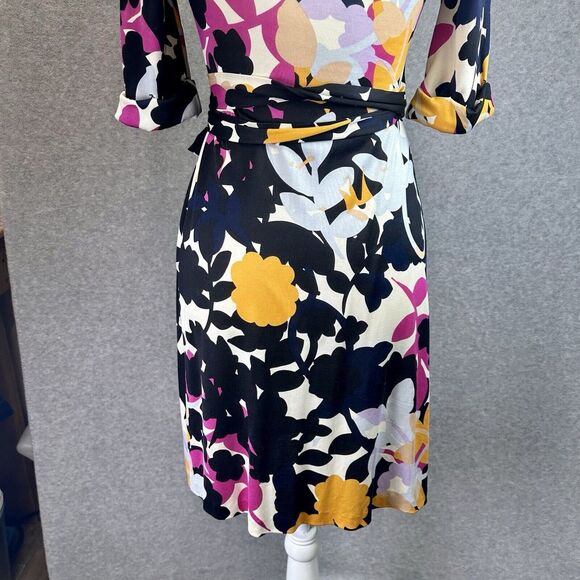 Diane Von Furstenberg Floral Geometric Print Silk Wrap Dress Sz 2 Career Y2K Vtg - Picture 8 of 13